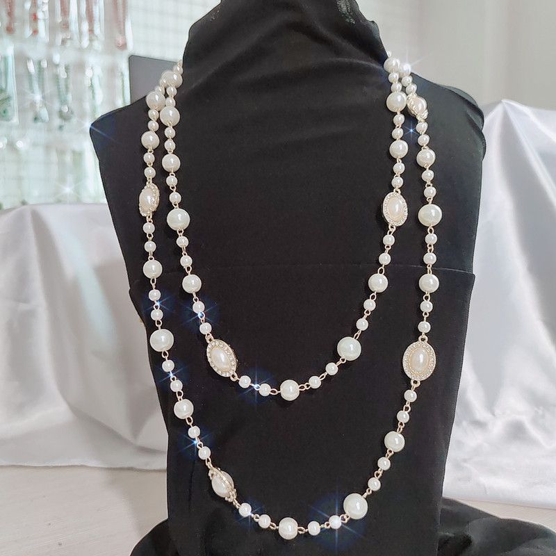 Pearl Necklace For Women 2024 New Light High-en Choker Autumn Winter Long Sweater Chain Elegant An_voghion.com