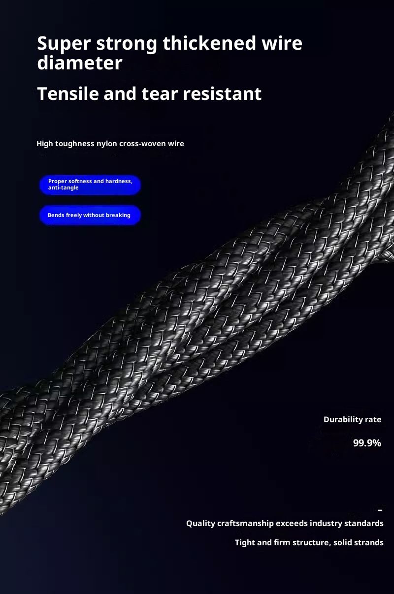 Digitex Transparent Display Smart Chip 100W 3-in-1 Super Fast Charging 6A Data Cable Thickened One-to-Three Braided Wholesale_voghion.com