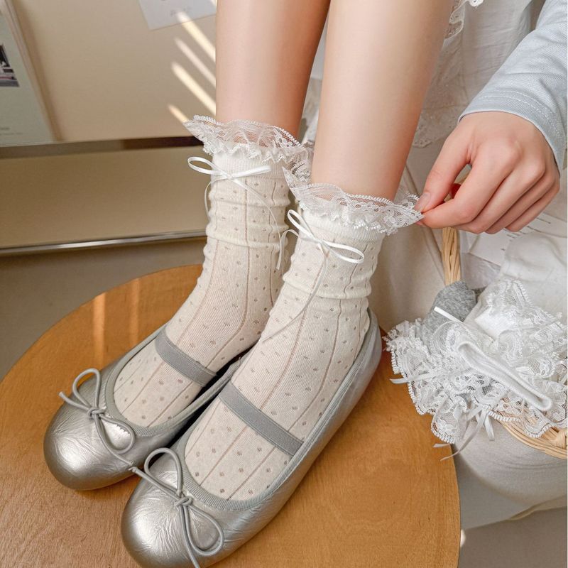 Ohne Knochen Süße Wind Spitze Bogen Weibliche Mittleren Koreanischen Ausgabe Nette Zubehör Stapeln Socken_voghion.com
