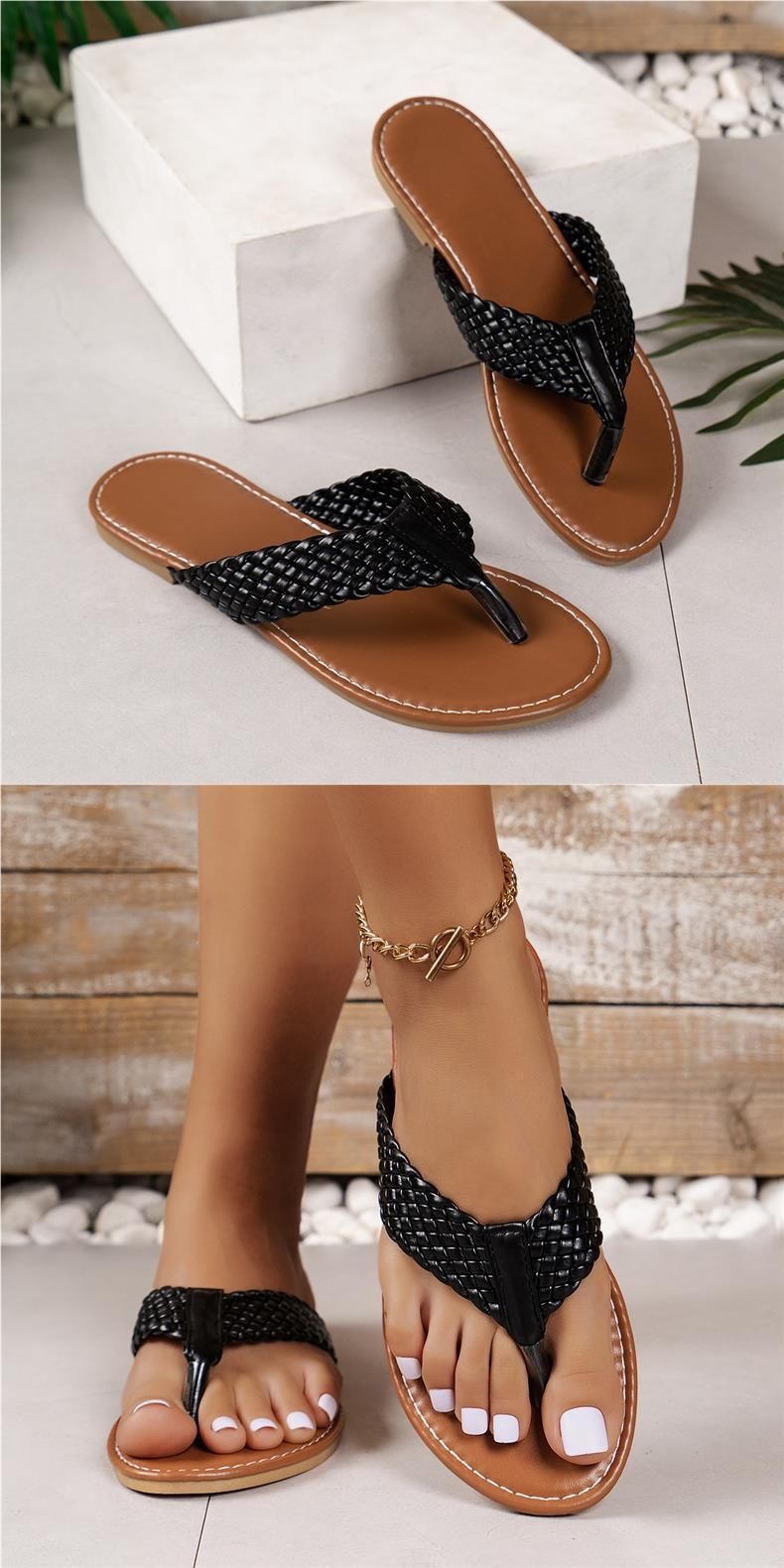 New Casual Braided Solid Color Slip-on Slippers For Women_voghion.com