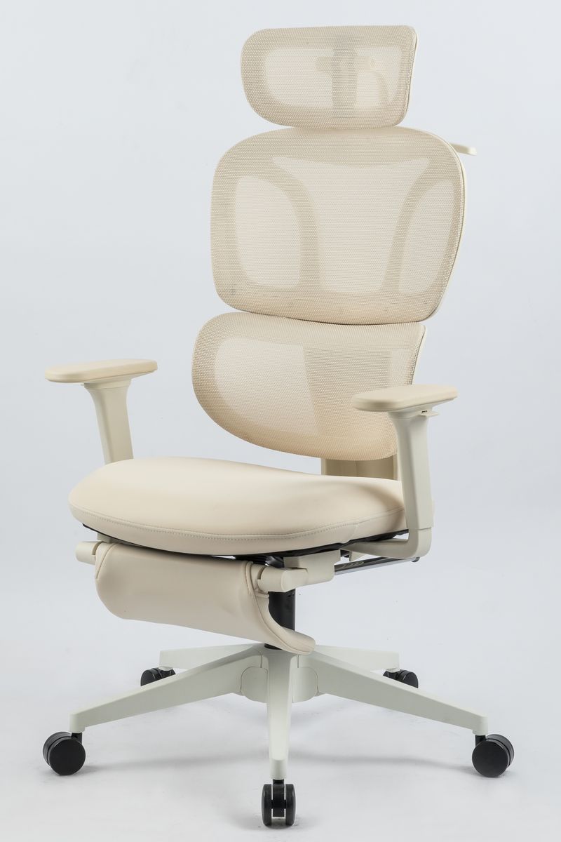 Ergonomic Office Chair With Footrest, High Back Computer Office Chair With Dynamic Lumbar Support, 2D Headrest, 2D Armrest, Sponge Seat, Mesh Home Office Desk Chair For Adults, CREAM_voghion.com