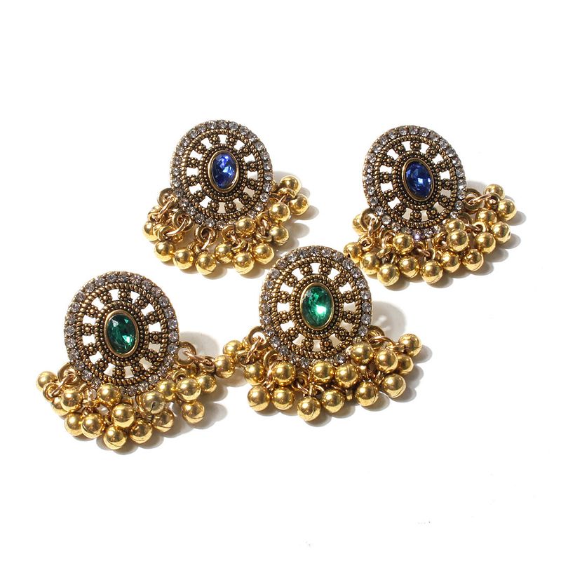 Orecchini unisex in lega con strass rotondi retrò, semplici, in stile indiano, per donna_voghion.com