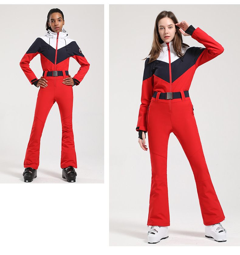 Nuova tuta intera da donna, vestibilità slim, con cintura in vita, antivento, impermeabile, calda, giacca da sci con cappuccio e pantaloni._voghion.com