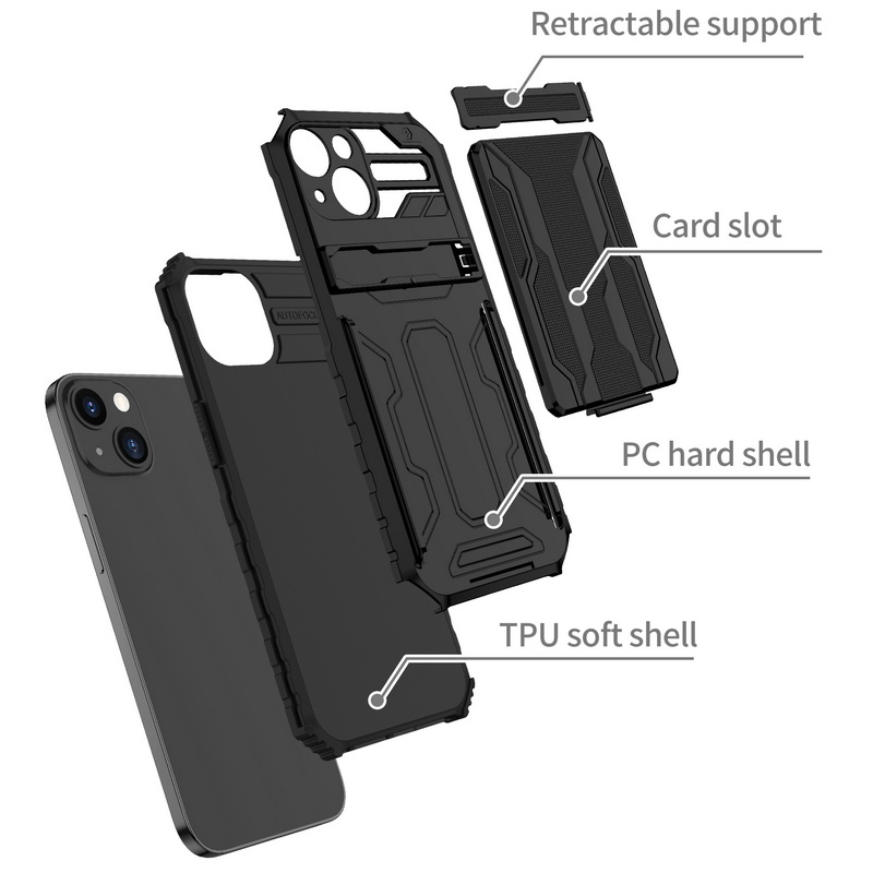 Slide Wallet kaardipesa hoidja soomustelefoniümbris iPhone 15 14 13 12 11 Pro Max XS X XR 8 7 Plus põrutuskindlale kronsteinile_voghion.com