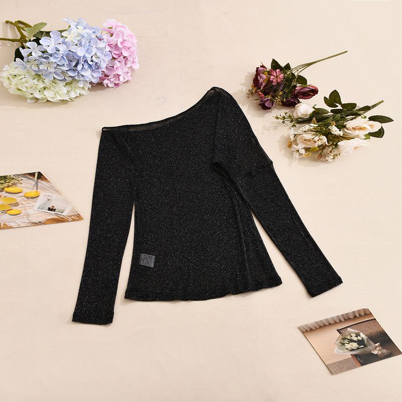 60244 Women's T-Shirt Nazada 2025 Autumn Winter Lightweight Off-Shoulder Versatile Sheer Sexy Long Sleeve Top_voghion.com