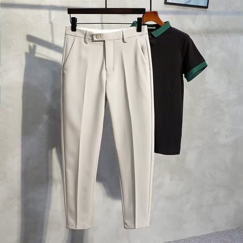 Herrenbekleidung Freizeithosen Frühling und Herbst Sommer dünne elastische Anzughosen Neun-Punkt-Hose_voghion.com