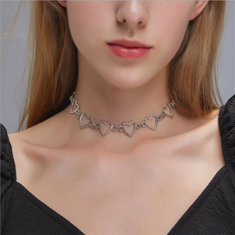 Mode Ny Hul Koreansk Sød Kærlighed Hjerte Choker Statement Kæreste Gave Sød Tofarvet Halskæde Smykker Collier Femme 2024_voghion.com