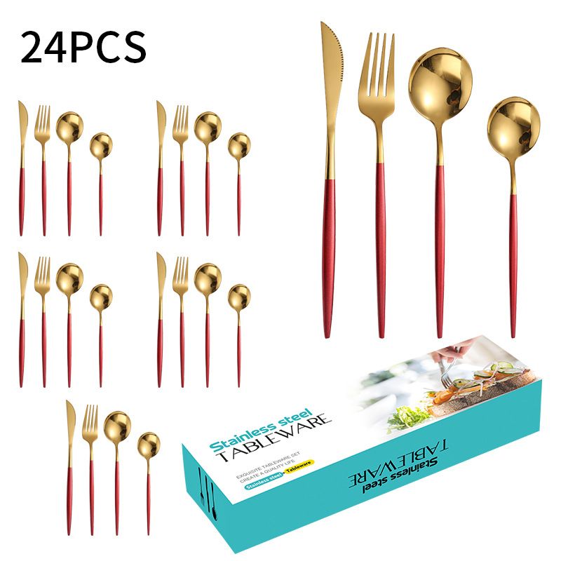 Service de table en acier inoxydable, 24 pièces, couteau, fourchette et cuillère, service de table portugais pour 6 personnes_voghion.com