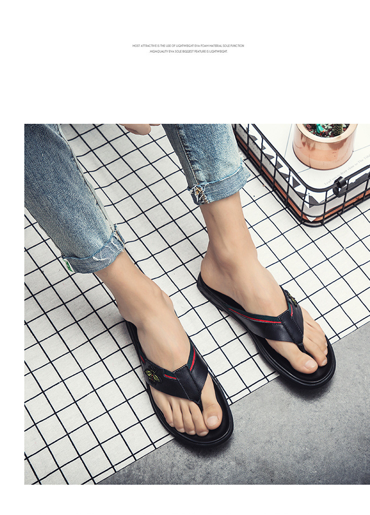 British Trend Summer Flip Flops Genuine Leather Top Layer Cowhide Men's Sandals And Slippers Breathable Casual Outdoor Slippers Wholesale_voghion.com