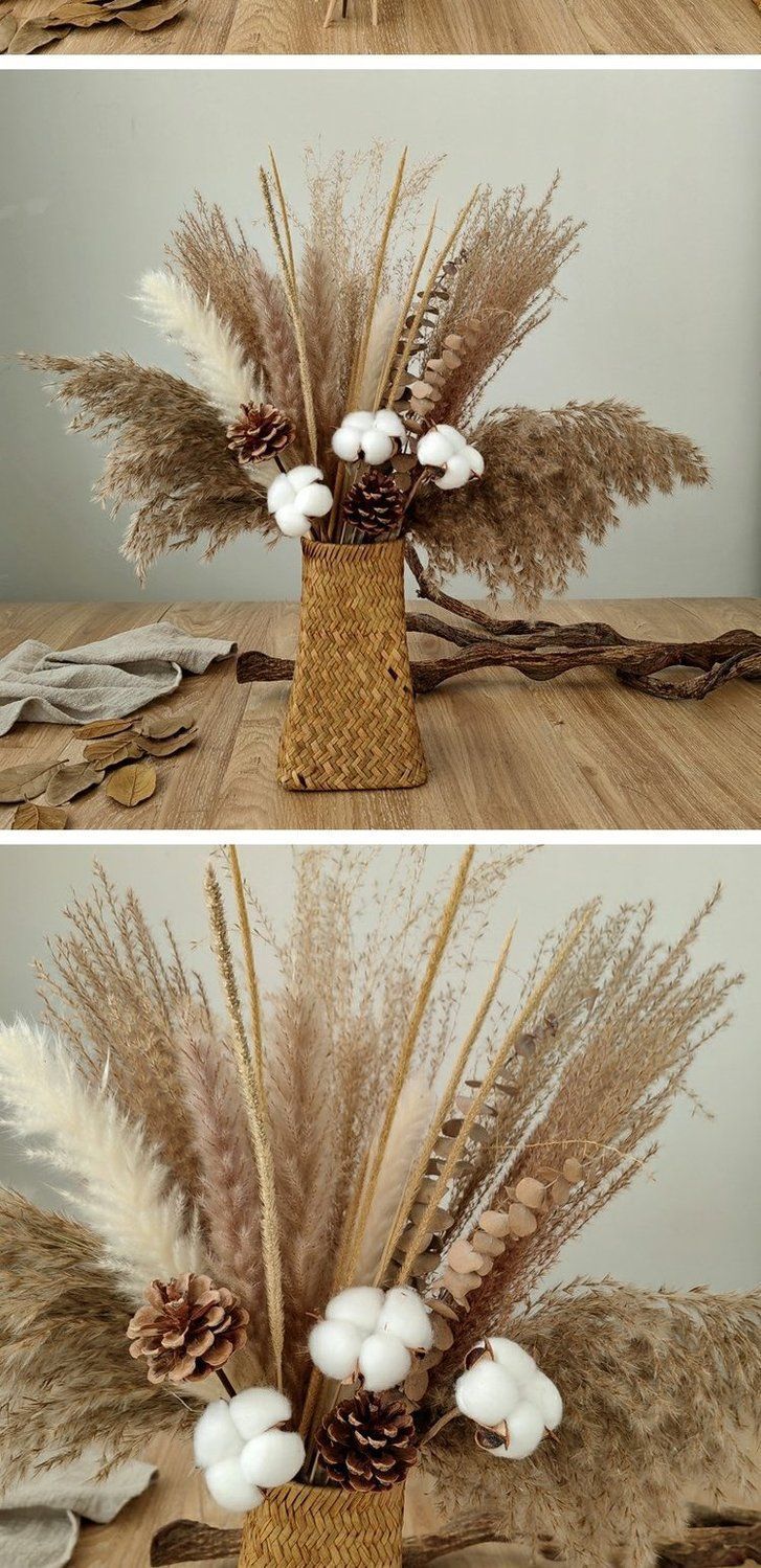 Konstnärlig Retro Naturlig Vass Torkad Bukett Set Klädaffär Fönster Dekoration Hem Skrivbord Riktiga Blommor Ornament_voghion.com