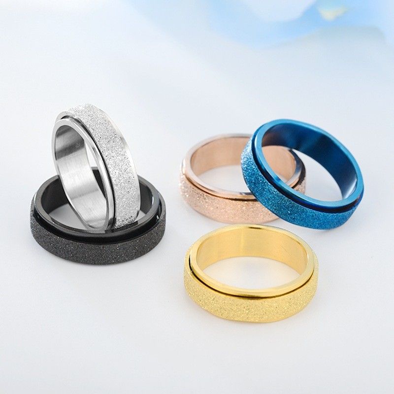 Drehbarer matter Titanstahlring für Damen und Herren – Spinner-Schmuck zur Angstlinderung, Unisex-Paarring (Silber, Schwarz, Gold, Roségold, Blau)_voghion.com