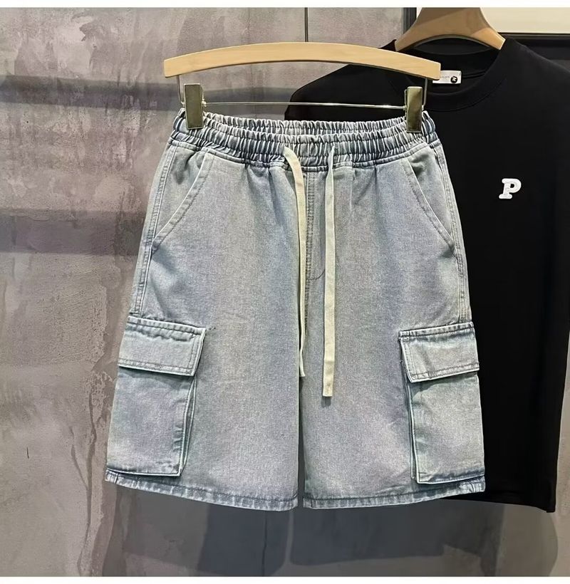 Trendy Herren Casual Workwear Denim Shorts, Sommer Multi Mouth Bag, Elastische Taille, Arbeitskleidung Capris_voghion.com