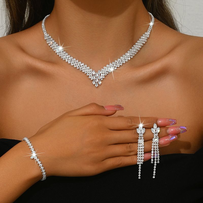 Set di gioielli da donna, moda, vendita calda, gioielli da sposa, squisiti e semplici, collana con clavicola, orecchini, accessori per abito da sposa_voghion.com