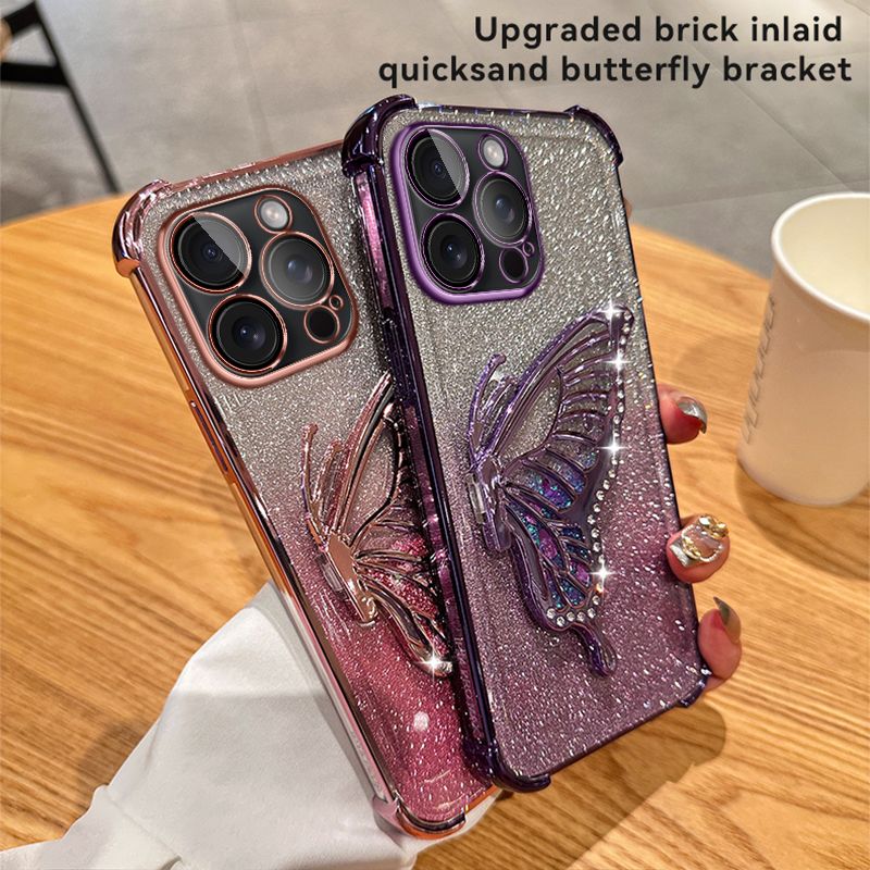 Quicksand Butterfly Bracket Case For POCO F6 X6 M6 Redmi Note 13R 13 5G Xiaomi Mi 13T Pro Corners Protect Bump Cover_voghion.com