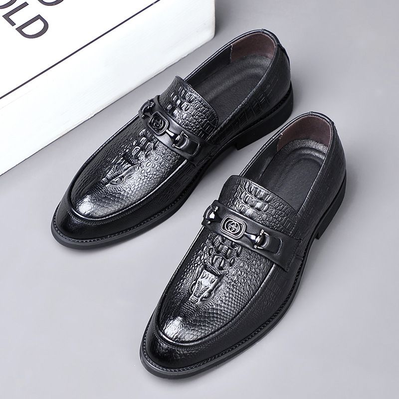 New Top Layer Cowhide Casual Genuine Leather Business Dress Breathable Single Shoes, Pointed Men's Shoes_voghion.com