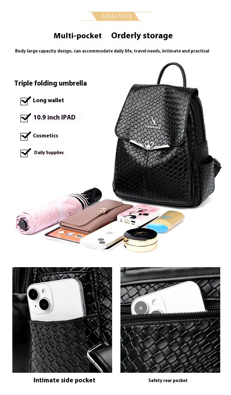 Axelväska Dam Ny Mode Lyxig Resryggsäck Stor Kapacitet Enkel Och Mångsidig Mjuk Läder Student Bokväska Trendig_voghion.com