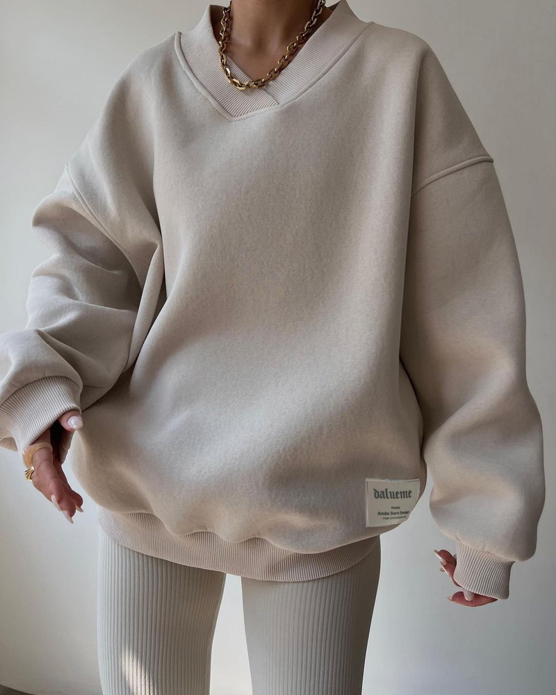 Dammen Hierscht a Wanter V-Ausschnëtt Langärmlech villsäiteg Sweatshirt fir Fraen_voghion.com
