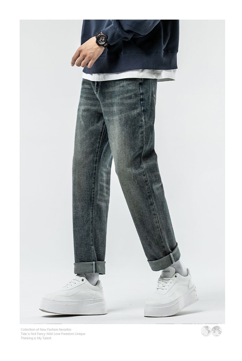 Jeans ad alta elasticità da uomo, larghi, retrò, lavati, alla moda, pantaloni Harlan, taglia grande, vita media, controllo giovanile, prezzo 108 Eight Barrels_voghion.com