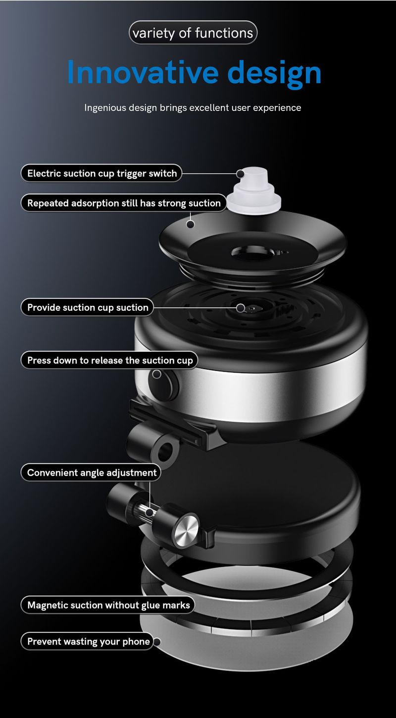 Car Phone Holder Electric Vacuum Suction Cup Telescopic Strong Magnetic Adsorption Bracket For Gym Kitchen Stand Compatible With IPhone_voghion.com