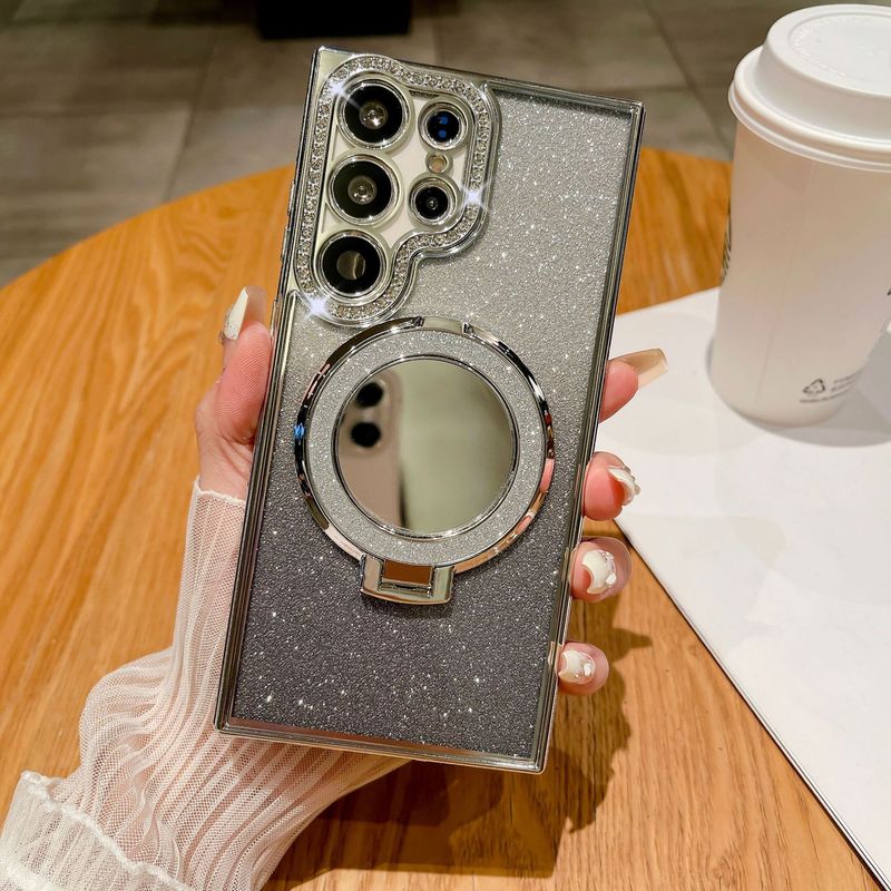 Phone Case & Covers Suitable For Samsung S25ultra Mobile Phone Case Glitter Mirror Magnetic Bracket S23 Electroplated Rhinestone Protective Cover S22+_voghion.com