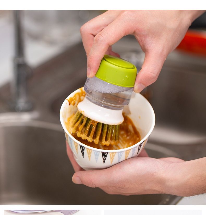 Spazzola per piatti con dispenser di sapone, spazzola multiuso per la pulizia dei piatti da cucina universale per uso domestico, spazzola palmare con dispenser di sapone_voghion.com