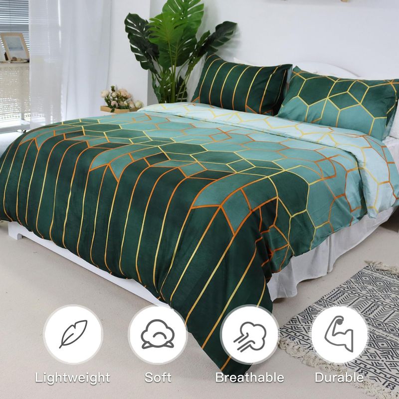 Luxury Geometric Print Duvet Cover Set With Gold Line Accents - Modern Minimalist Style Bedding Set For Queen, King, And Super King Sizes_voghion.com