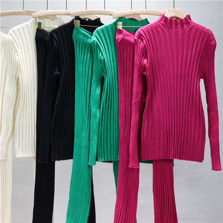 Pull tricoté sexy et moulant pour femme, ensemble deux pièces, taille haute, pantalon évasé, nouvelle collection automne_voghion.com