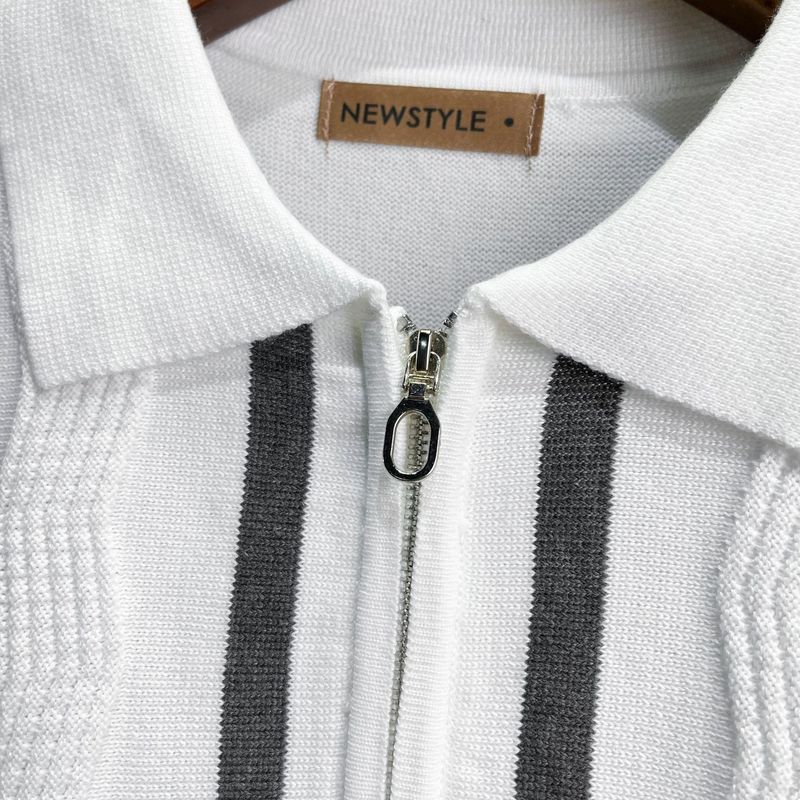 Herren-Polo-Strickpullover in Übergröße für Business-Casual-Anlässe – Gestreifter Jacquard-Pullover mit atmungsaktivem Stretchmaterial_voghion.com