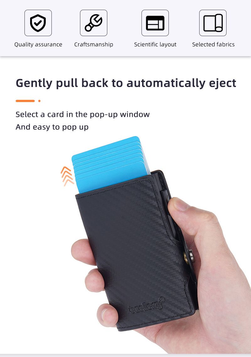 Baellery novo porta-cartões masculino de fibra de carbono RFID minimalista com fivela lateral e porta-cartões de metal com mola_voghion.com