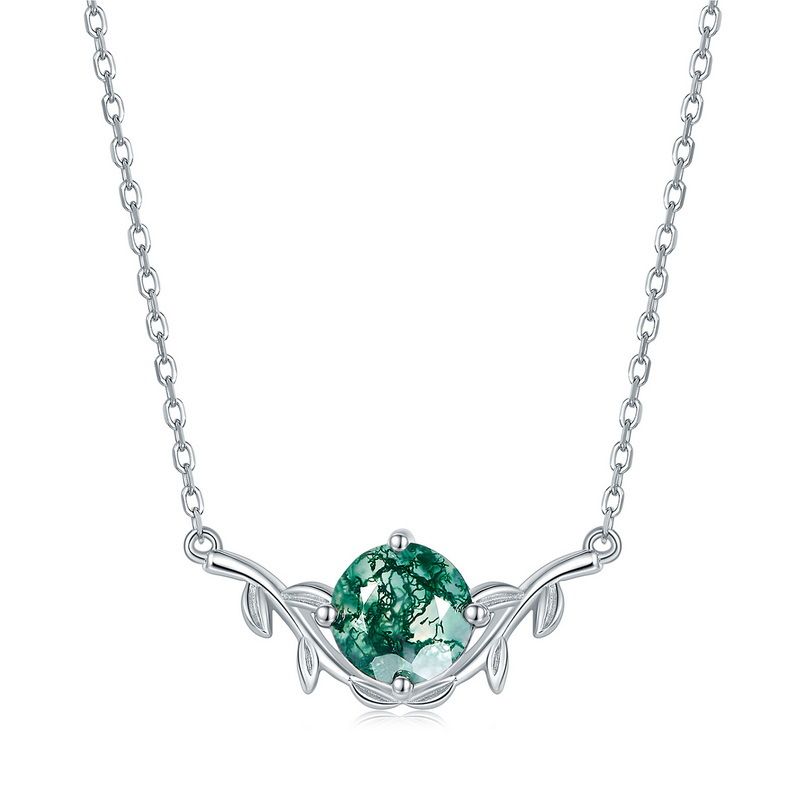 specialiseren in natuurlijke watergras agaat kettingset S925 zilver groene mos steen sleutelbeen ketting maatwerk_voghion.com