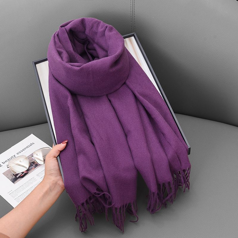 Sciarpa invernale da donna in cashmere imitazione letteraria e artistica autunno e inverno ispessita calda doppio scopo tinta unita versione coreana moda a_voghion.com