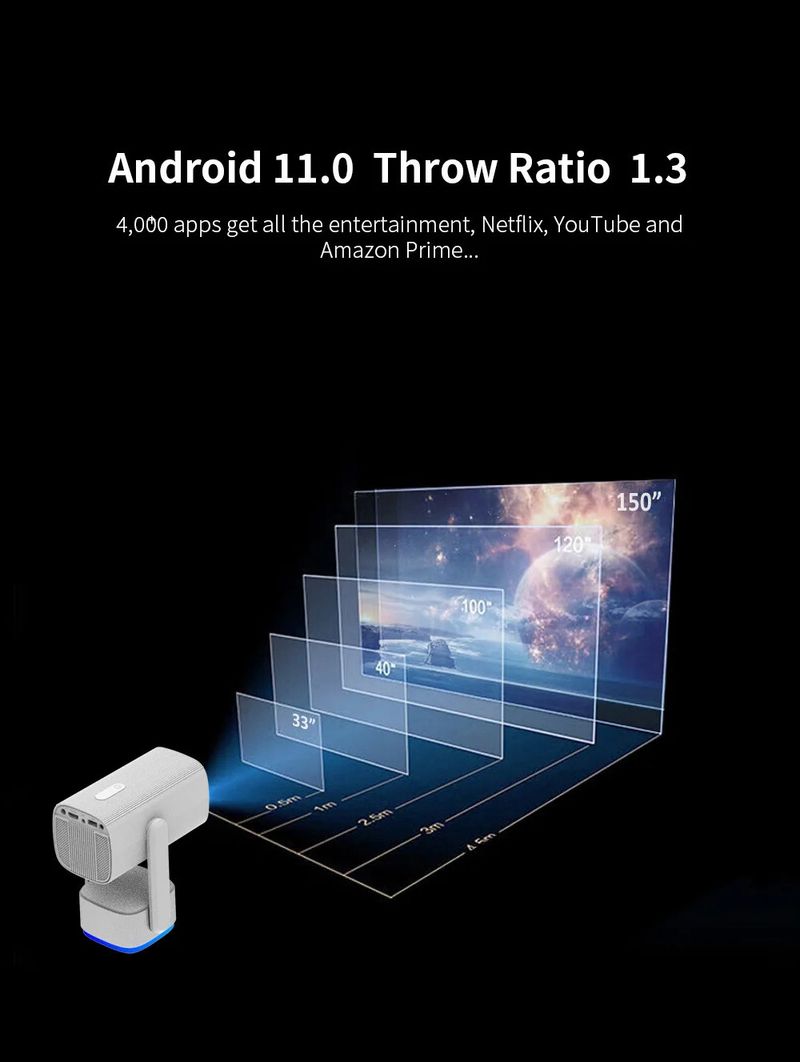 Proiettore portatile k2: 1080P, supporto 4K, Android 11.0, WiFi/Bluetooth, batteria a lunga durata, messa a fuoco automatica e Keystone_voghion.com