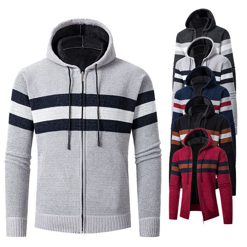 Herren-Winterjacke aus Fleece mit Sherpa-Futter und Kapuze – warmer, dicker Mantel für lässige Oberbekleidung (Hellgrau, Dunkelgrau, Schwarz, Weinrot, Marineblau)_voghion.com