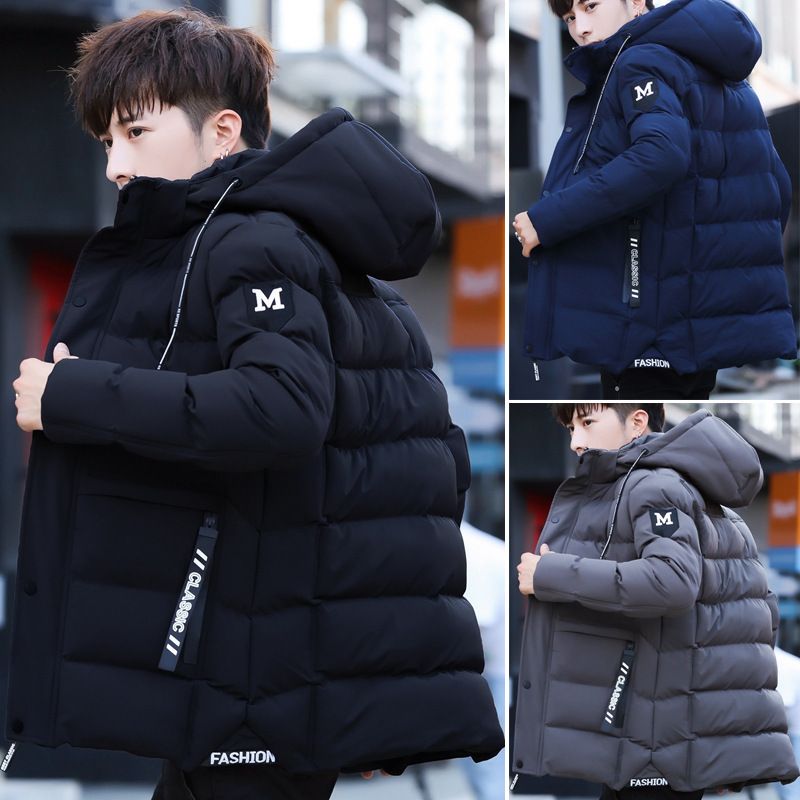 Giacca invernale da uomo, foderata in pile, spessa, con cappuccio staccabile, caldo abbigliamento in cotone di media lunghezza per uomo_voghion.com