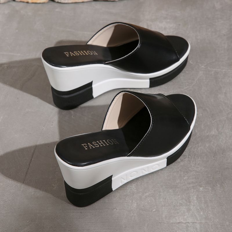 Nouvelles tongs confortables à talons hauts et semelles compensées de couleur unie_voghion.com