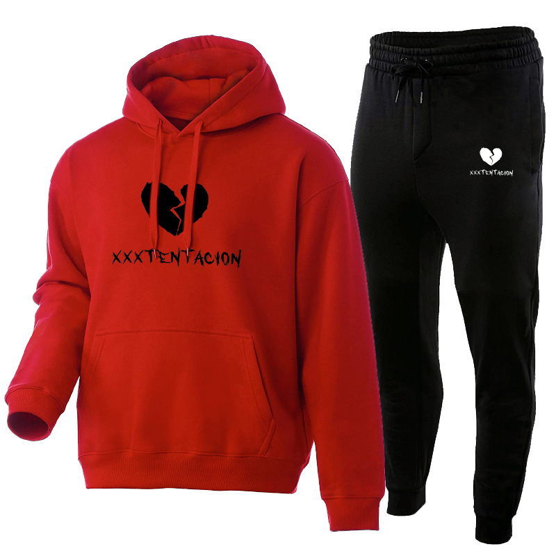 Xxxtentacion bedrucktes Hoodie-Set aus Herrenpullover, Hose und weicher Sportbekleidung_voghion.com