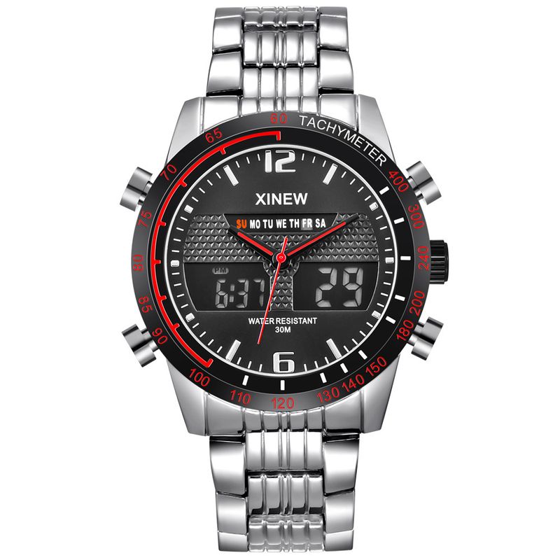 Montre de sport pour homme avec affichage analogique-numérique, bracelet en alliage, aiguilles lumineuses, alarme, calendrier, indicateur 24 h, fonction GMT, étanche_voghion.com