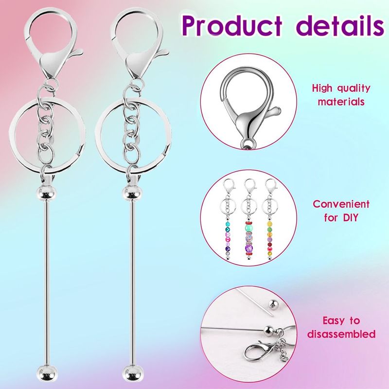 20 Sets Of Beaded Keychain Strips With 24 Resealable Bags And 24 Cards, Silver Bead Keychain DIY Pendants, Alloy Blank Keychain Accessories Bulk For Keychain Making Blank Beaded Metal DIY Craft Making_voghion.com