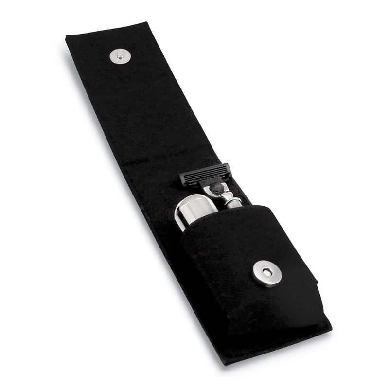 Chrome-plated Finish Razor And Brush In Black Canvas Case_voghion.com
