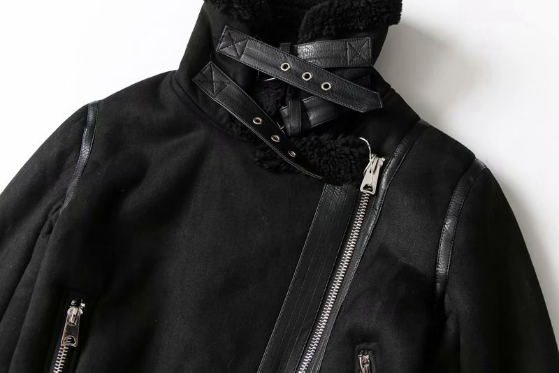 Parka invernale spesso Giacca in lana scamosciata calda con pelliccia di agnello Giacca da donna in pelle shearling Capispalla corto da motociclista_voghion.com