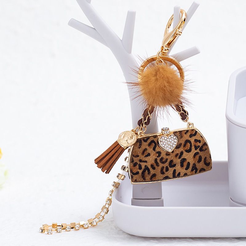 Trendy New Mink Fur Personalized Leopard Print Handbag Keychain Ornament Exquisite Bag Pendant_voghion.com