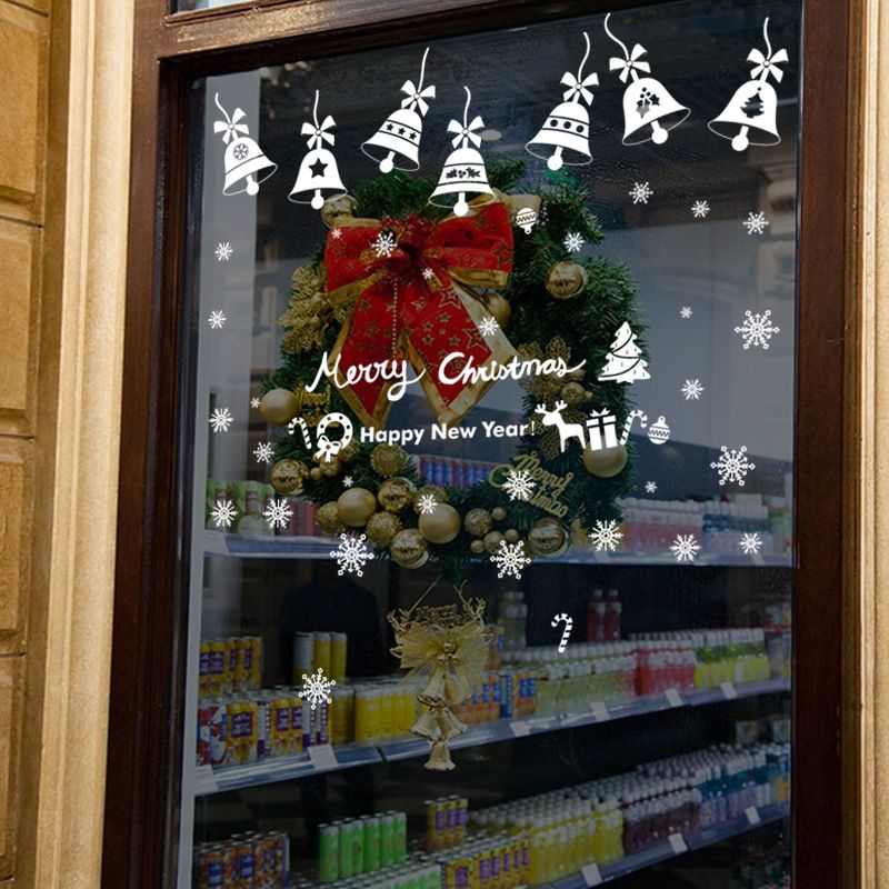 Statisch haftende Weihnachts-Fensteraufkleber – 2er-Set wiederverwendbare Weihnachtsaufkleber (30 x 43 cm) – Schneeflocken, Glocken, Ornamente für Glastüren und Fenster_voghion.com
