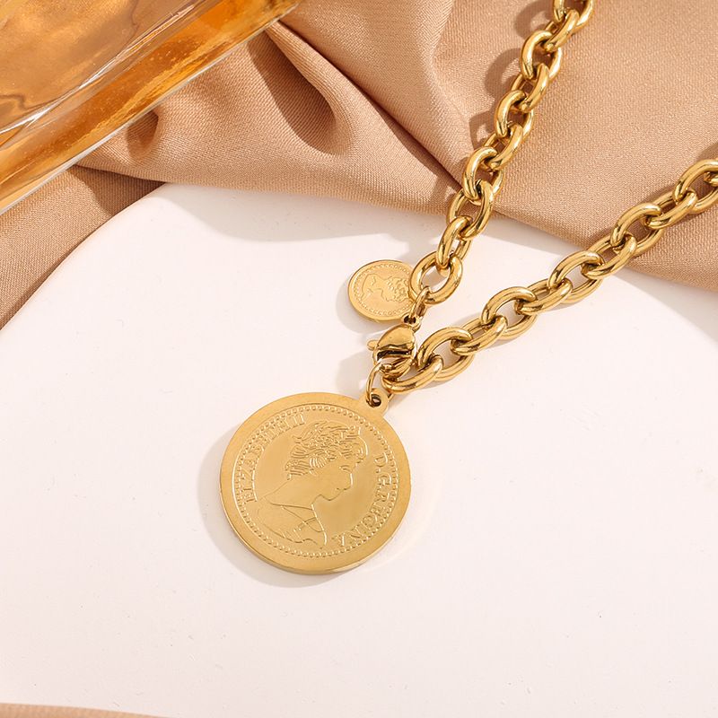 Fashionable Personalized Portrait, Round Brand Titanium Steel Pendant Chain, High-end Temperament, Cold And Simple Style_voghion.com