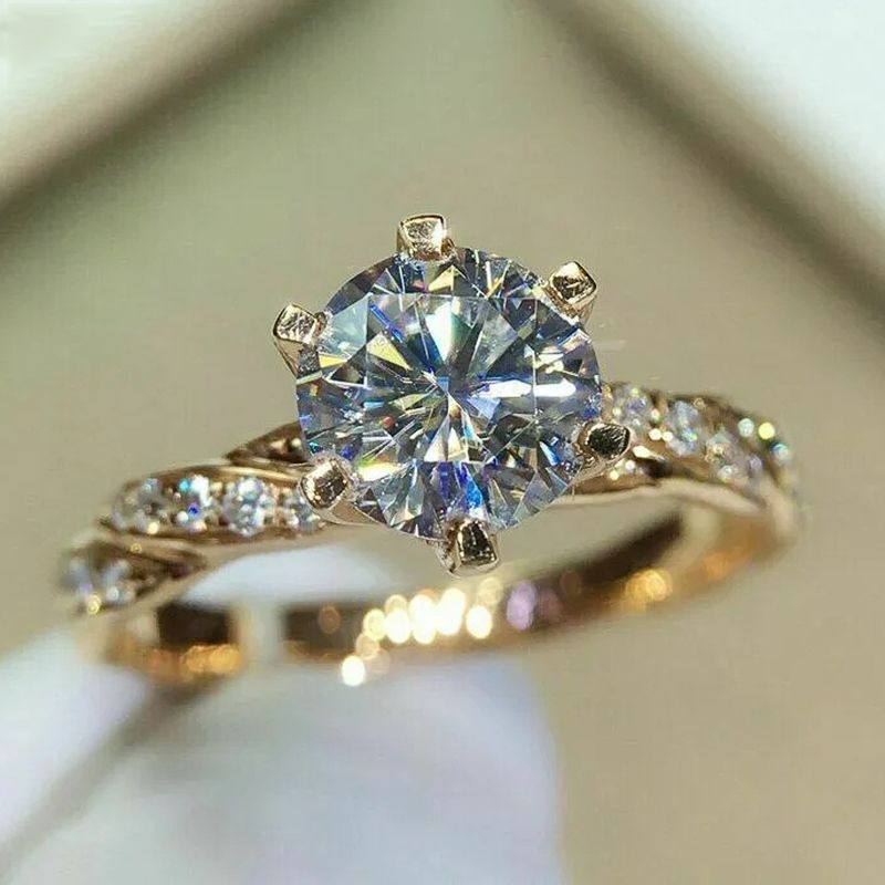 Pronto Stock Huitan Classic 6 Claw Cubic Zirconia Anelli per Donna Color Oro Fedi di Fidanzamento per Matrimonio Eternity Lady Gioielli all'ingrosso_voghion.com