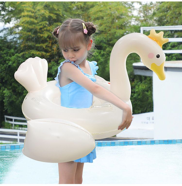 Kids Swan Boat Pool Float With Canopy - Thickened PVC Anti-Tip Design For Ages 3-6 (Sunshade Seat Non-Slip Bottom Max 88lbs Includes Repair Kit)_voghion.com