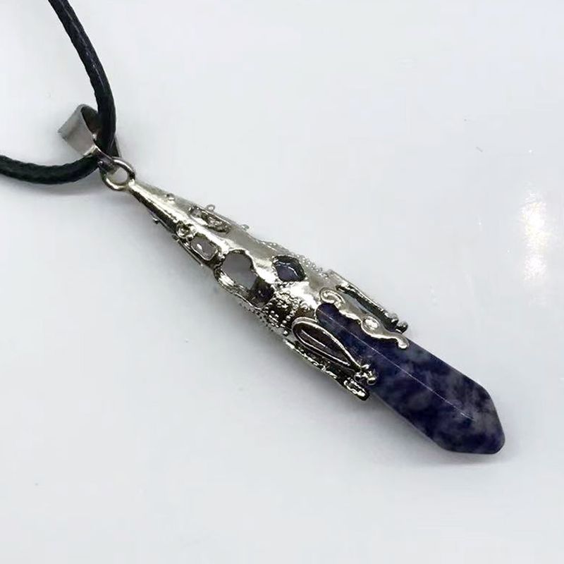 Colliers rétro bijoux cristal naturel gemme alliage pendule hexagonal Morning Glory pendentif simple pendentif collier_voghion.com