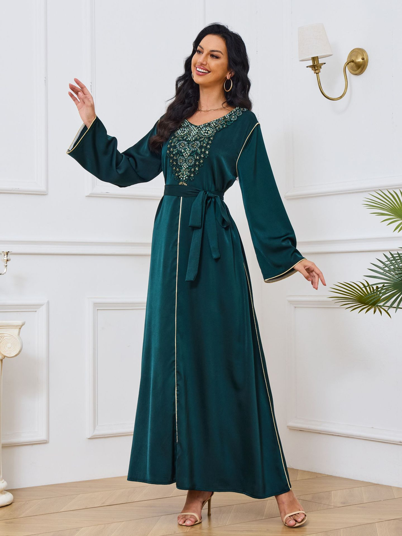 Women's Clothing Muslim Robe Women's Long Skirt Fashion Beaded Dress_voghion.com