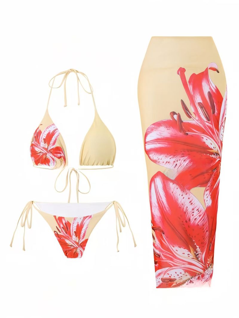 Women's Clothing Bikini Plus Wrap Skirt Three Piece Swimsuit Beach Suit_voghion.com