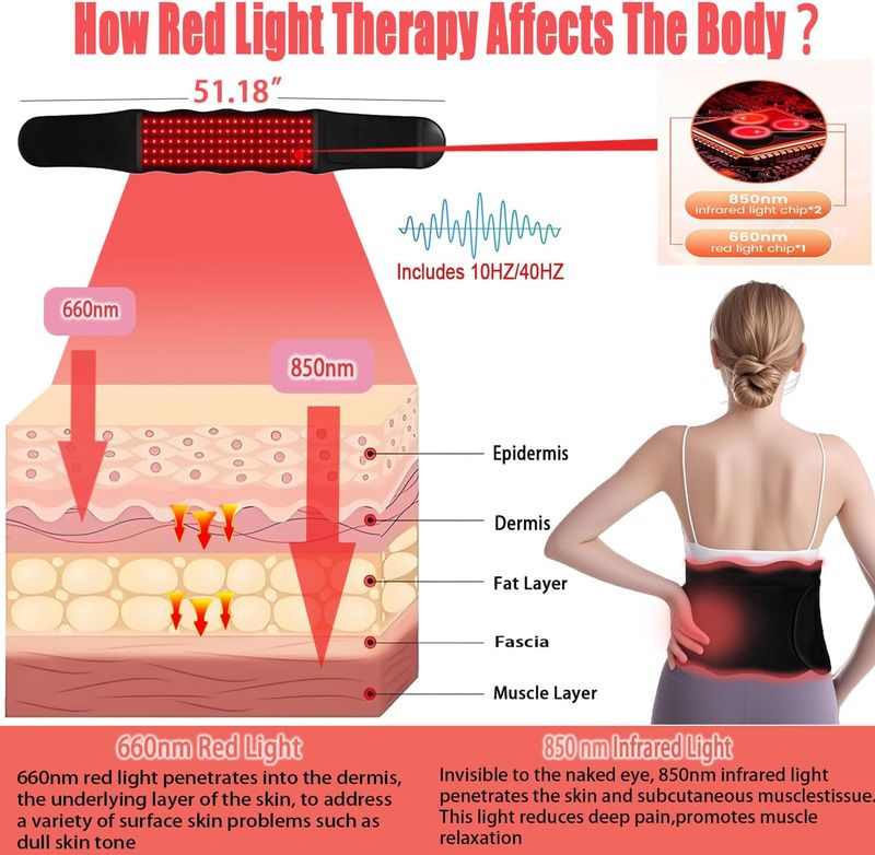Cinto, 10000mAh, cinto infravermelho sem fio, cinto com almofada de cintura, massagem vibratória recarregável, terapia de luz vermelha para o corpo_voghion.com