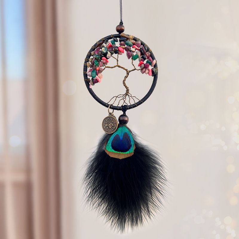 Dream Firefly Retro Peacock Feather Crystal Stone Ornament Handmade Woven Interior Car Hanging Decoration_voghion.com